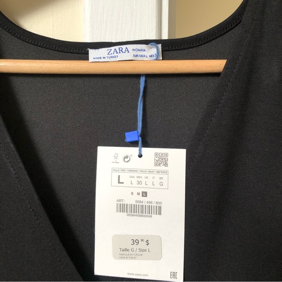 Zara dress with belt 🖤 midi length v neck kimono sleeve straight cut 🖤 black L - Picture 15 of 16